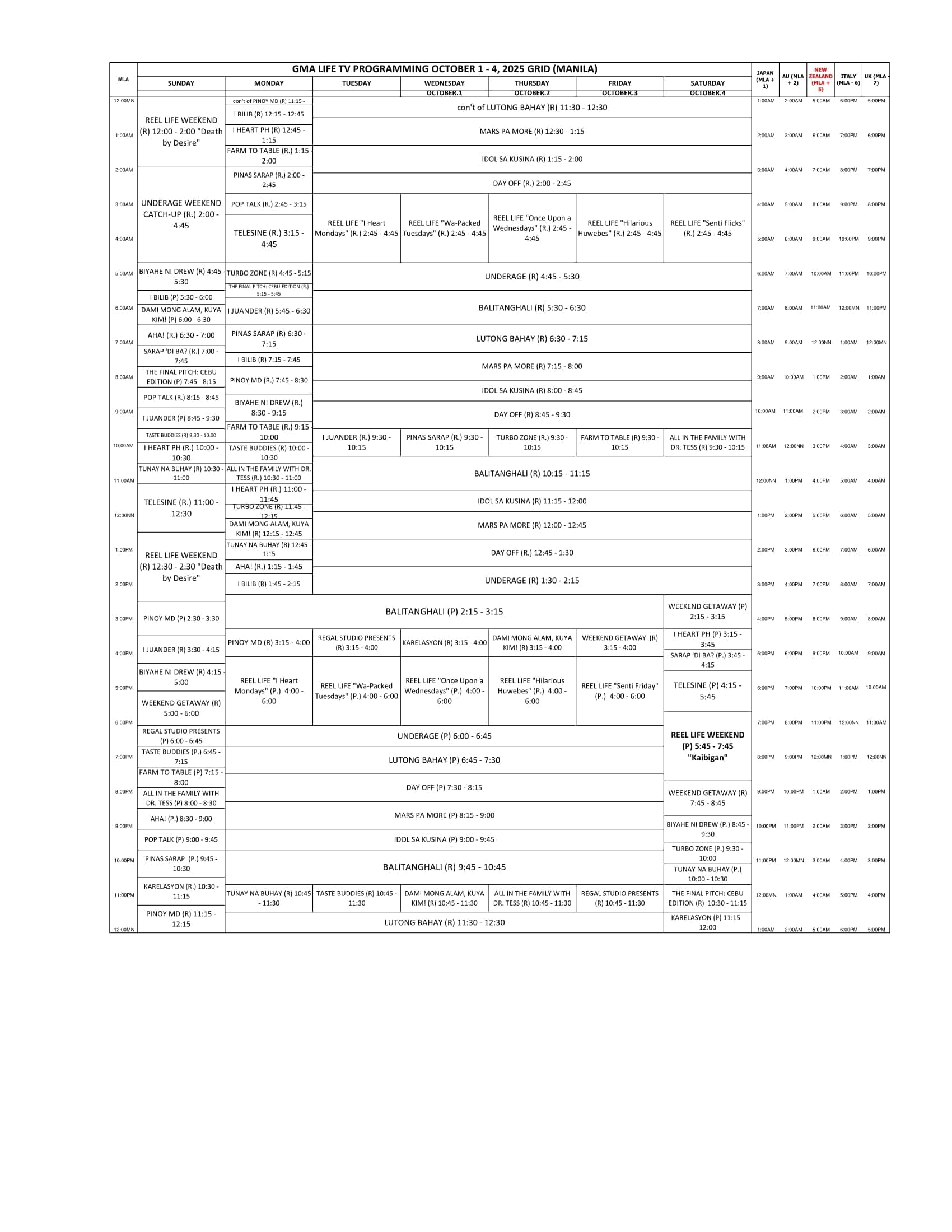 OCTOBER 1-31, 2025 PROGRAMMING