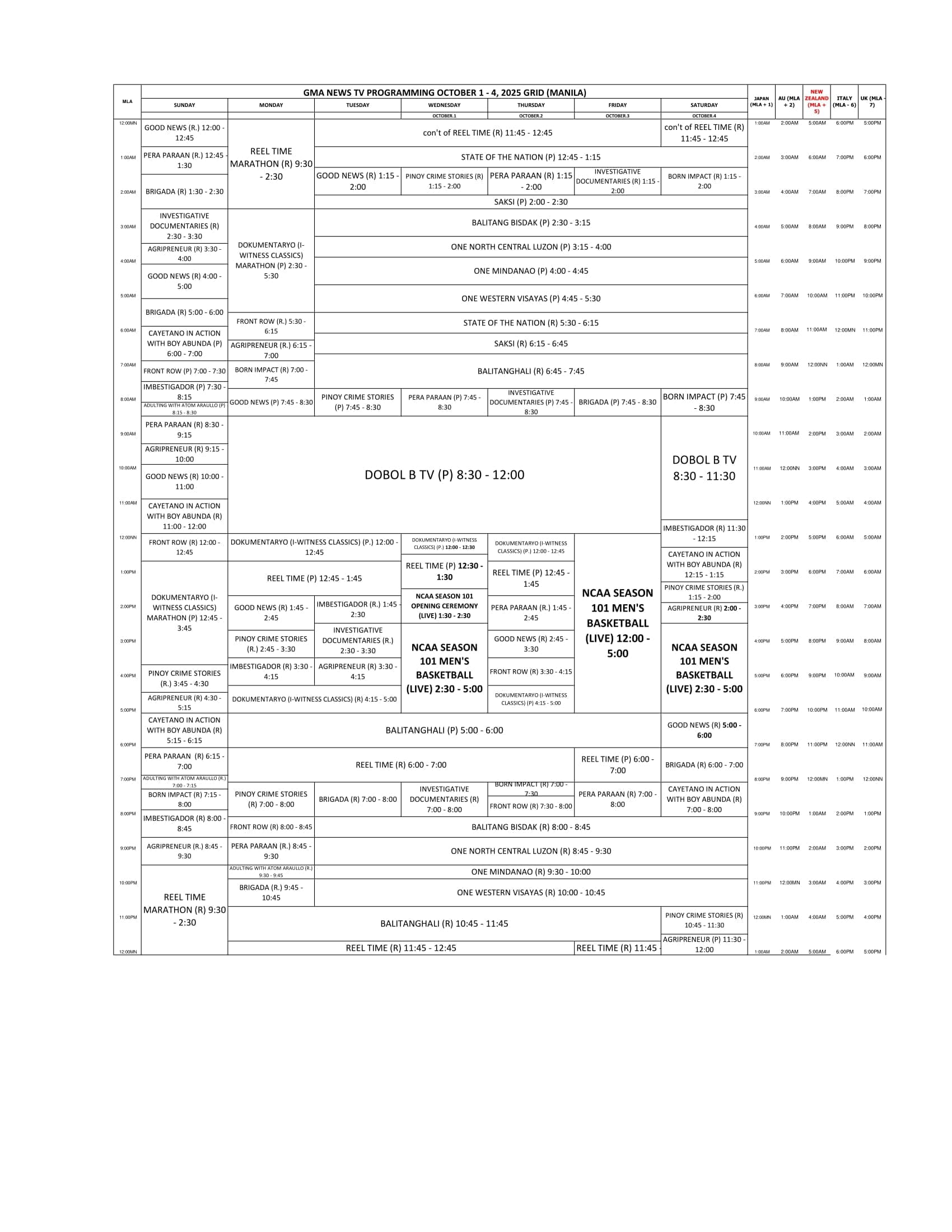 OCTOBER 1-31, 2025 PROGRAMMING