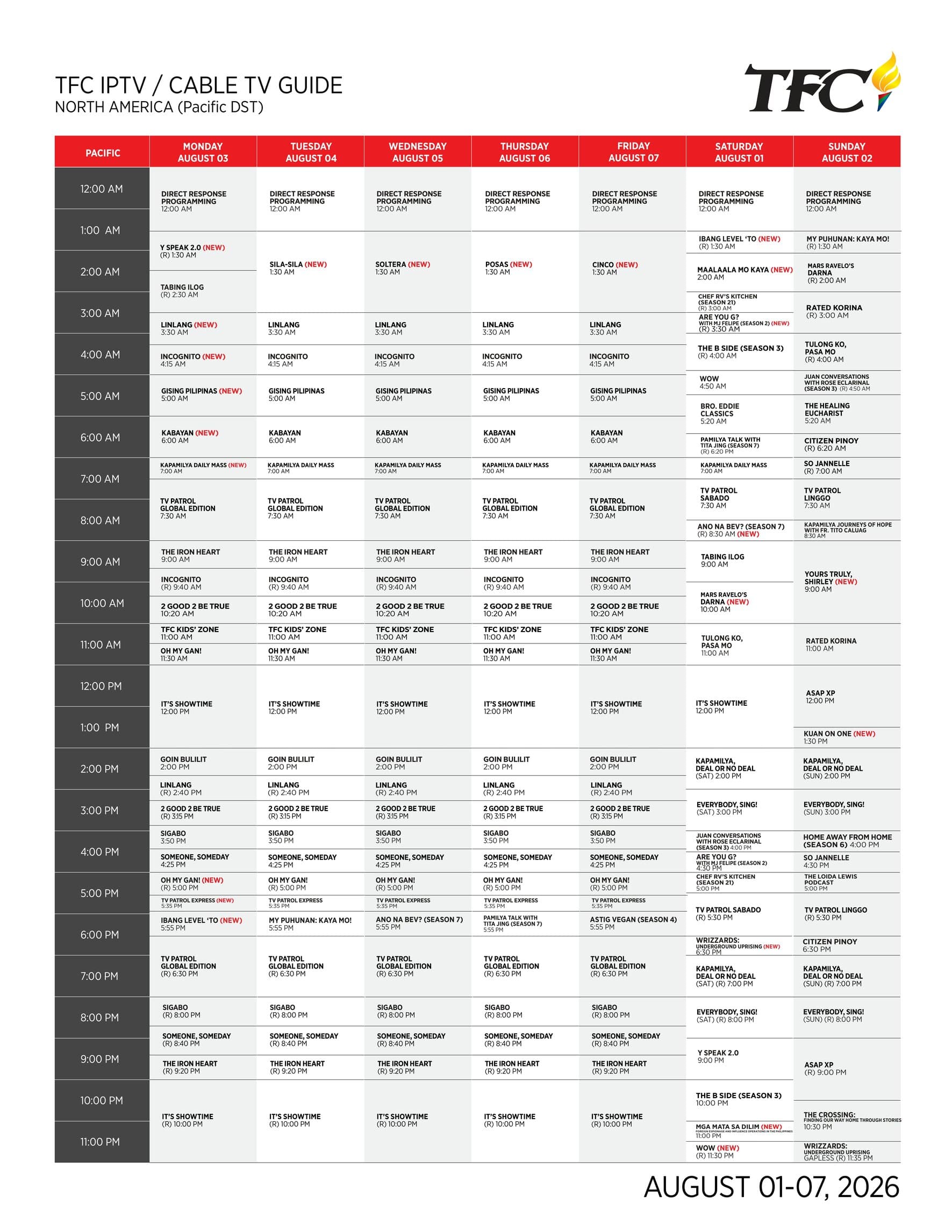 PACIFIC (US) – Aug 1-7, 2026