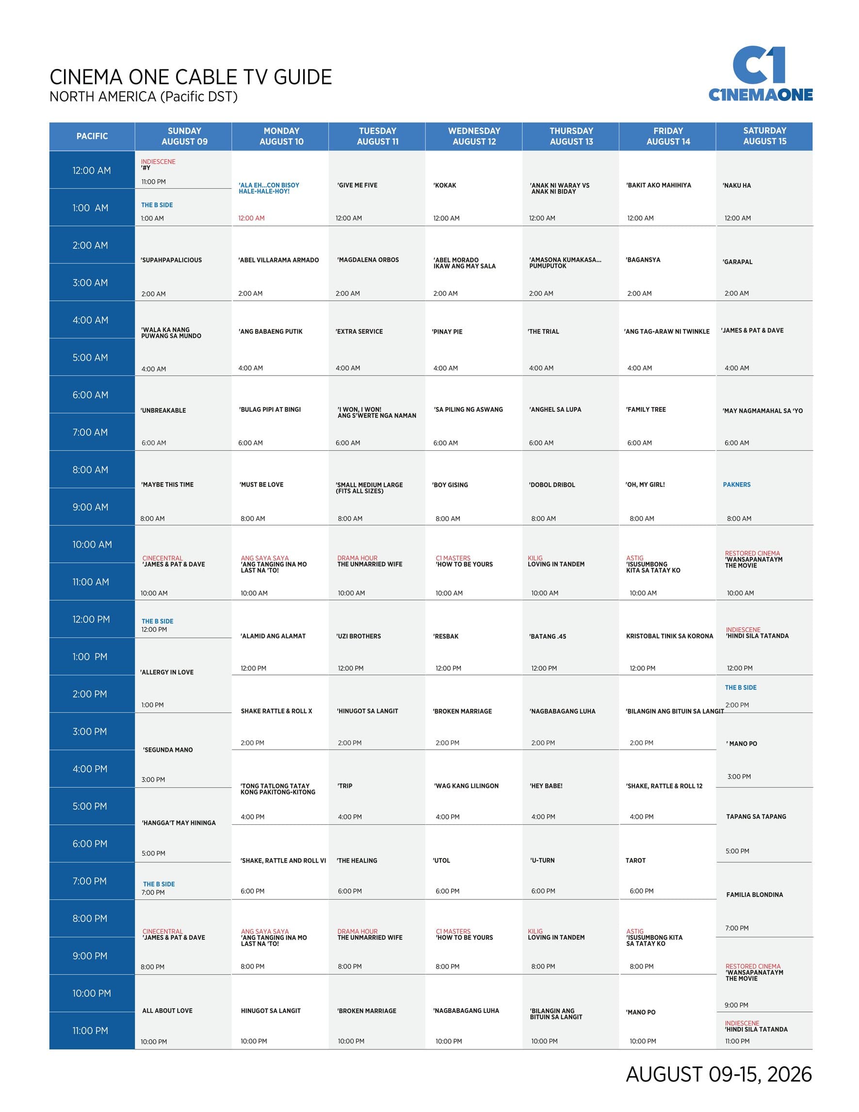 PACIFIC (US) – Aug 9-15, 2026