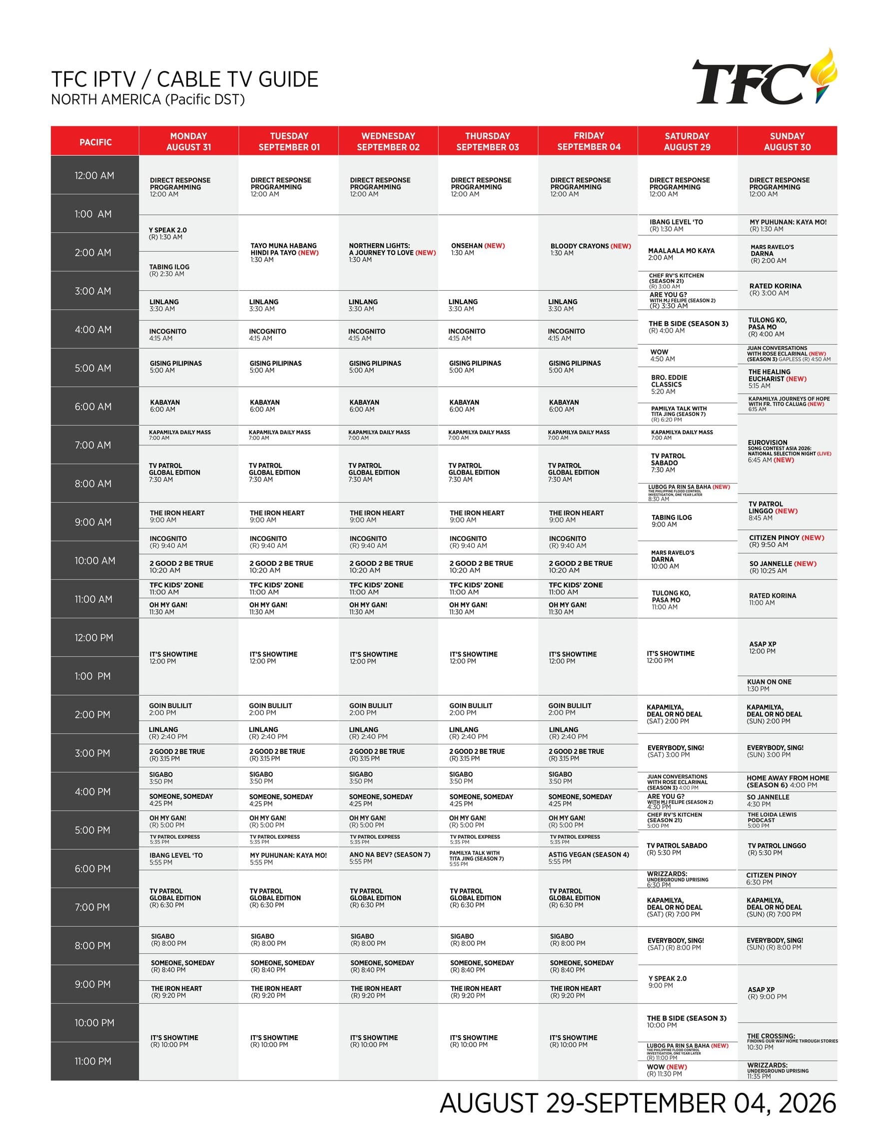 PACIFIC (US) – Aug 29-Sep 4, 2026